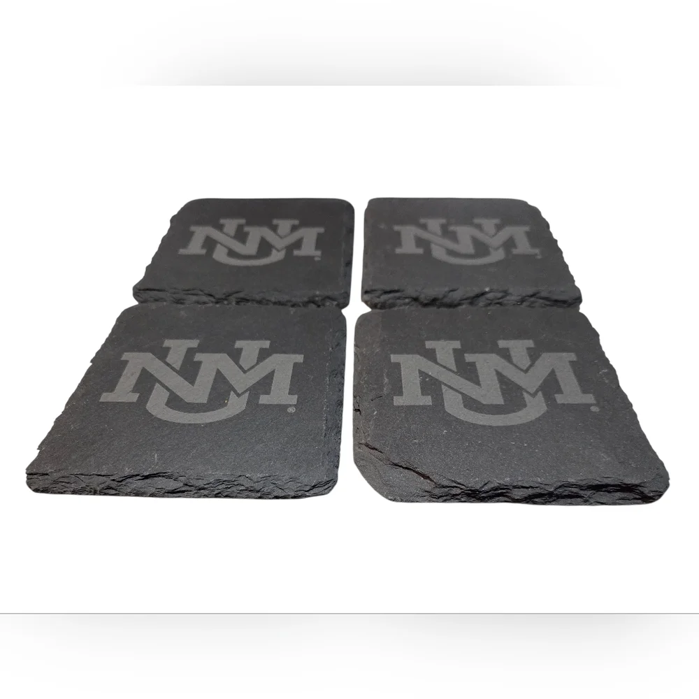 NMU - Set of 4 Northern Michigan Slate Coaster Set with Bamboo Holder NWOT - Picture 2 of 5